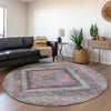 Piper Looms Chantille Aztec ACN1890 Blush Machine Washable Area Rug Round Lifestyle Image Feature