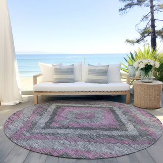 Piper Looms Chantille Aztec ACN1890 Blush Machine Washable Area Rug Round Outdoor Lifestyle Image Feature