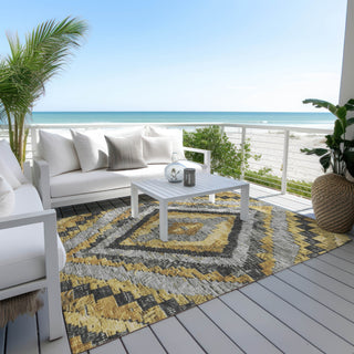 Piper Looms Chantille Aztec ACN1890 Gold Machine Washable Area Rug Outdoor Lifestyle Image Feature