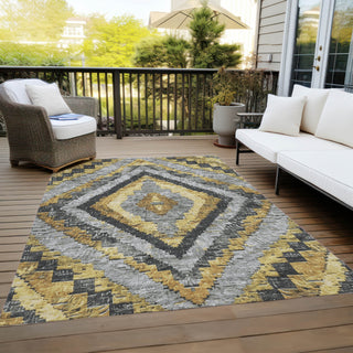 Piper Looms Chantille Aztec ACN1890 Gold Machine Washable Area Rug Outdoor Lifestyle Image Feature