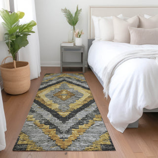 Piper Looms Chantille Aztec ACN1890 Gold Machine Washable Area Rug Runner Lifestyle Image Feature