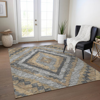 Piper Looms Chantille Aztec ACN1890 Khaki Machine Washable Area Rug Lifestyle Image Feature