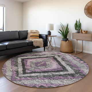 Piper Looms Chantille Aztec ACN1890 Lavender Machine Washable Area Rug Round Lifestyle Image Feature