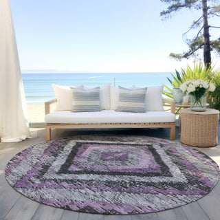 Piper Looms Chantille Aztec ACN1890 Lavender Machine Washable Area Rug Round Outdoor Lifestyle Image Feature