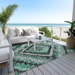 Piper Looms Chantille Aztec ACN1890 Seafoam Machine Washable Area Rug Outdoor Lifestyle Image Feature