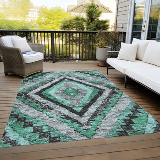 Piper Looms Chantille Aztec ACN1890 Seafoam Machine Washable Area Rug Outdoor Lifestyle Image Feature