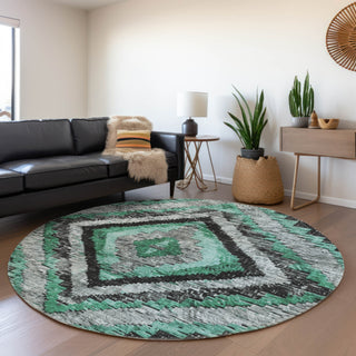 Piper Looms Chantille Aztec ACN1890 Seafoam Machine Washable Area Rug Round Lifestyle Image Feature