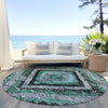 Piper Looms Chantille Aztec ACN1890 Seafoam Machine Washable Area Rug Round Outdoor Lifestyle Image Feature