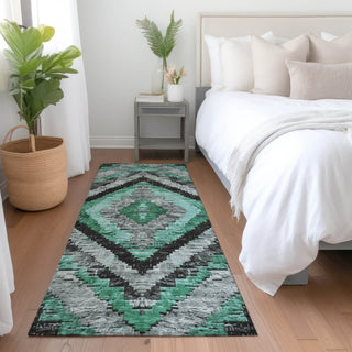Piper Looms Chantille Aztec ACN1890 Seafoam Machine Washable Area Rug Runner Lifestyle Image Feature