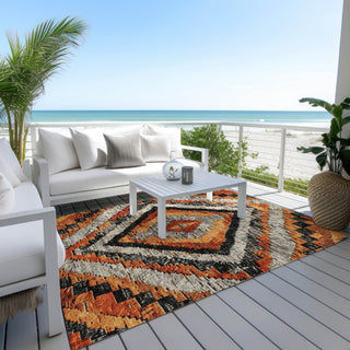 Piper Looms Chantille Aztec ACN1890 Terracotta Machine Washable Area Rug Outdoor Lifestyle Image Feature