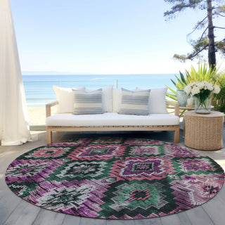 Piper Looms Chantille Aztec ACN1891 Blush Machine Washable Area Rug Round Outdoor Lifestyle Image Feature