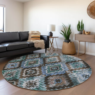 Piper Looms Chantille Aztec ACN1891 Brown Machine Washable Area Rug Round Lifestyle Image Feature