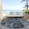 Piper Looms Chantille Aztec ACN1891 Brown Machine Washable Area Rug Round Outdoor Lifestyle Image Feature
