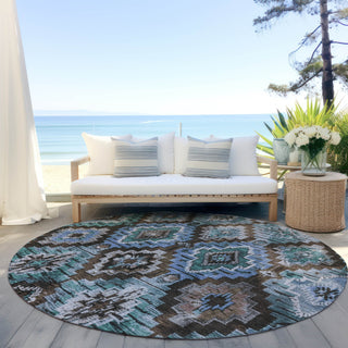 Piper Looms Chantille Aztec ACN1891 Brown Machine Washable Area Rug Round Outdoor Lifestyle Image Feature