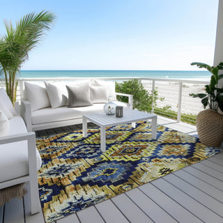 Piper Looms Chantille Aztec ACN1891 Navy Machine Washable Area Rug Outdoor Lifestyle Image Feature