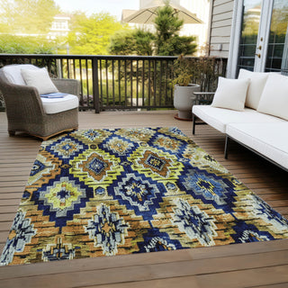Piper Looms Chantille Aztec ACN1891 Navy Machine Washable Area Rug Outdoor Lifestyle Image Feature