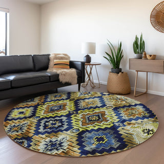 Piper Looms Chantille Aztec ACN1891 Navy Machine Washable Area Rug Round Lifestyle Image Feature