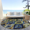Piper Looms Chantille Aztec ACN1891 Navy Machine Washable Area Rug Round Outdoor Lifestyle Image Feature