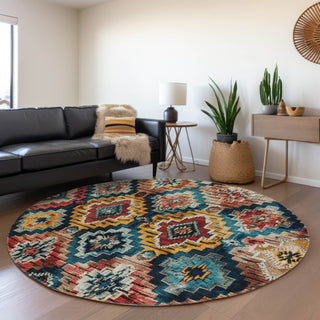 Piper Looms Chantille Aztec ACN1891 Rust Machine Washable Area Rug Round Lifestyle Image Feature