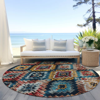 Piper Looms Chantille Aztec ACN1891 Rust Machine Washable Area Rug Round Outdoor Lifestyle Image Feature