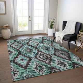 Piper Looms Chantille Aztec ACN1891 Teal Machine Washable Area Rug Lifestyle Image Feature