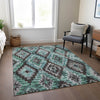 Piper Looms Chantille Aztec ACN1891 Teal Machine Washable Area Rug Lifestyle Image Feature