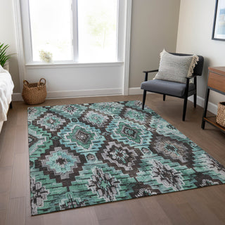 Piper Looms Chantille Aztec ACN1891 Teal Machine Washable Area Rug Lifestyle Image Feature