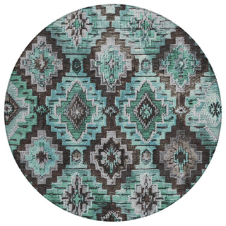 Piper Looms Chantille Aztec ACN1891 Teal Machine Washable Area Rug Round Main Image
