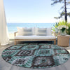 Piper Looms Chantille Aztec ACN1891 Teal Machine Washable Area Rug Round Outdoor Lifestyle Image Feature