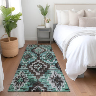 Piper Looms Chantille Aztec ACN1891 Teal Machine Washable Area Rug Runner Lifestyle Image Feature