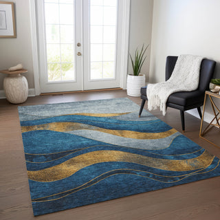 Piper Looms Chantille Swirls ACN1892 Blue Machine Washable Area Rug Lifestyle Image Feature