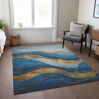 Piper Looms Chantille Swirls ACN1892 Blue Machine Washable Area Rug Lifestyle Image Feature