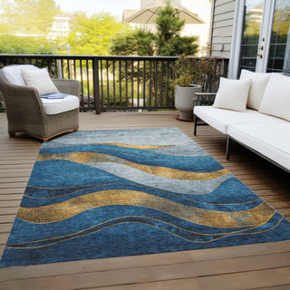 Piper Looms Chantille Swirls ACN1892 Blue Machine Washable Area Rug Outdoor Lifestyle Image Feature