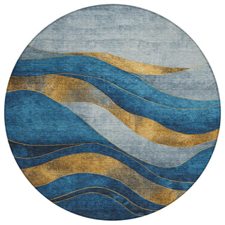 Piper Looms Chantille Swirls ACN1892 Blue Machine Washable Area Rug Round Main Image