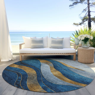 Piper Looms Chantille Swirls ACN1892 Blue Machine Washable Area Rug Round Outdoor Lifestyle Image Feature