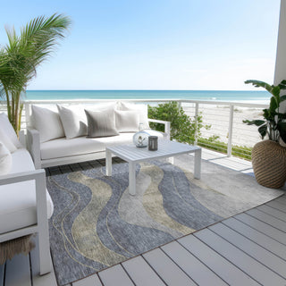 Piper Looms Chantille Swirls ACN1892 Denim Machine Washable Area Rug Outdoor Lifestyle Image Feature