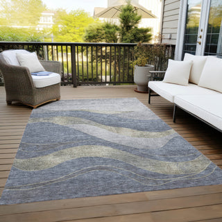 Piper Looms Chantille Swirls ACN1892 Denim Machine Washable Area Rug Outdoor Lifestyle Image Feature