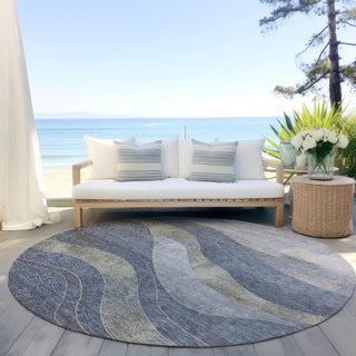 Piper Looms Chantille Swirls ACN1892 Denim Machine Washable Area Rug Round Outdoor Lifestyle Image Feature