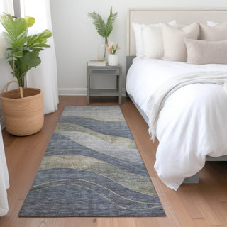 Piper Looms Chantille Swirls ACN1892 Denim Machine Washable Area Rug Runner Lifestyle Image Feature