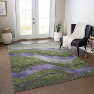 Piper Looms Chantille Swirls ACN1892 Olive Machine Washable Area Rug Lifestyle Image Feature