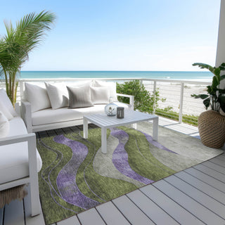 Piper Looms Chantille Swirls ACN1892 Olive Machine Washable Area Rug Outdoor Lifestyle Image Feature