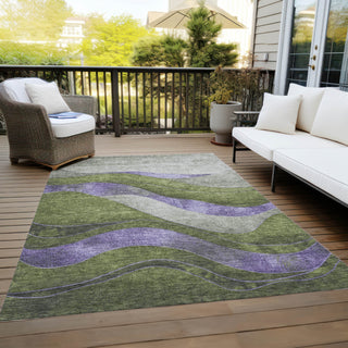 Piper Looms Chantille Swirls ACN1892 Olive Machine Washable Area Rug Outdoor Lifestyle Image Feature