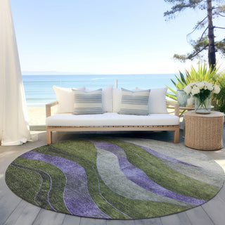 Piper Looms Chantille Swirls ACN1892 Olive Machine Washable Area Rug Round Outdoor Lifestyle Image Feature