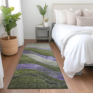 Piper Looms Chantille Swirls ACN1892 Olive Machine Washable Area Rug Runner Lifestyle Image Feature
