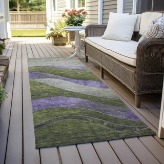 Piper Looms Chantille Swirls ACN1892 Olive Machine Washable Area Rug Runner Outdoor Lifestyle Image Feature
