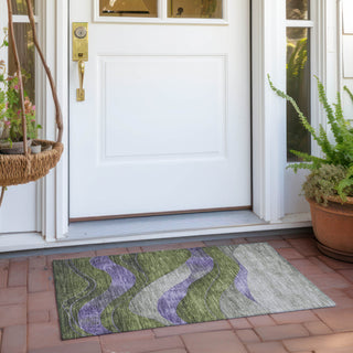 Piper Looms Chantille Swirls ACN1892 Olive Machine Washable Area Rug Scatter Outdoor Lifestyle Image Feature