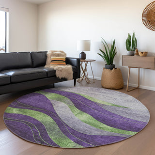 Piper Looms Chantille Swirls ACN1892 Purple Machine Washable Area Rug Round Lifestyle Image Feature