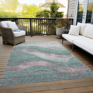 Piper Looms Chantille Swirls ACN1892 Sage Machine Washable Area Rug Outdoor Lifestyle Image Feature
