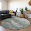 Piper Looms Chantille Swirls ACN1892 Sage Machine Washable Area Rug Round Lifestyle Image Feature