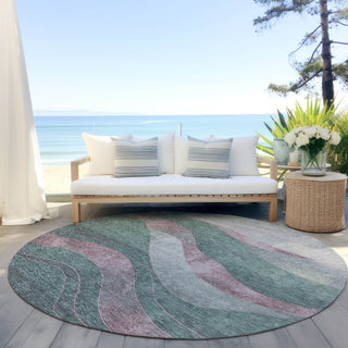 Piper Looms Chantille Swirls ACN1892 Sage Machine Washable Area Rug Round Outdoor Lifestyle Image Feature